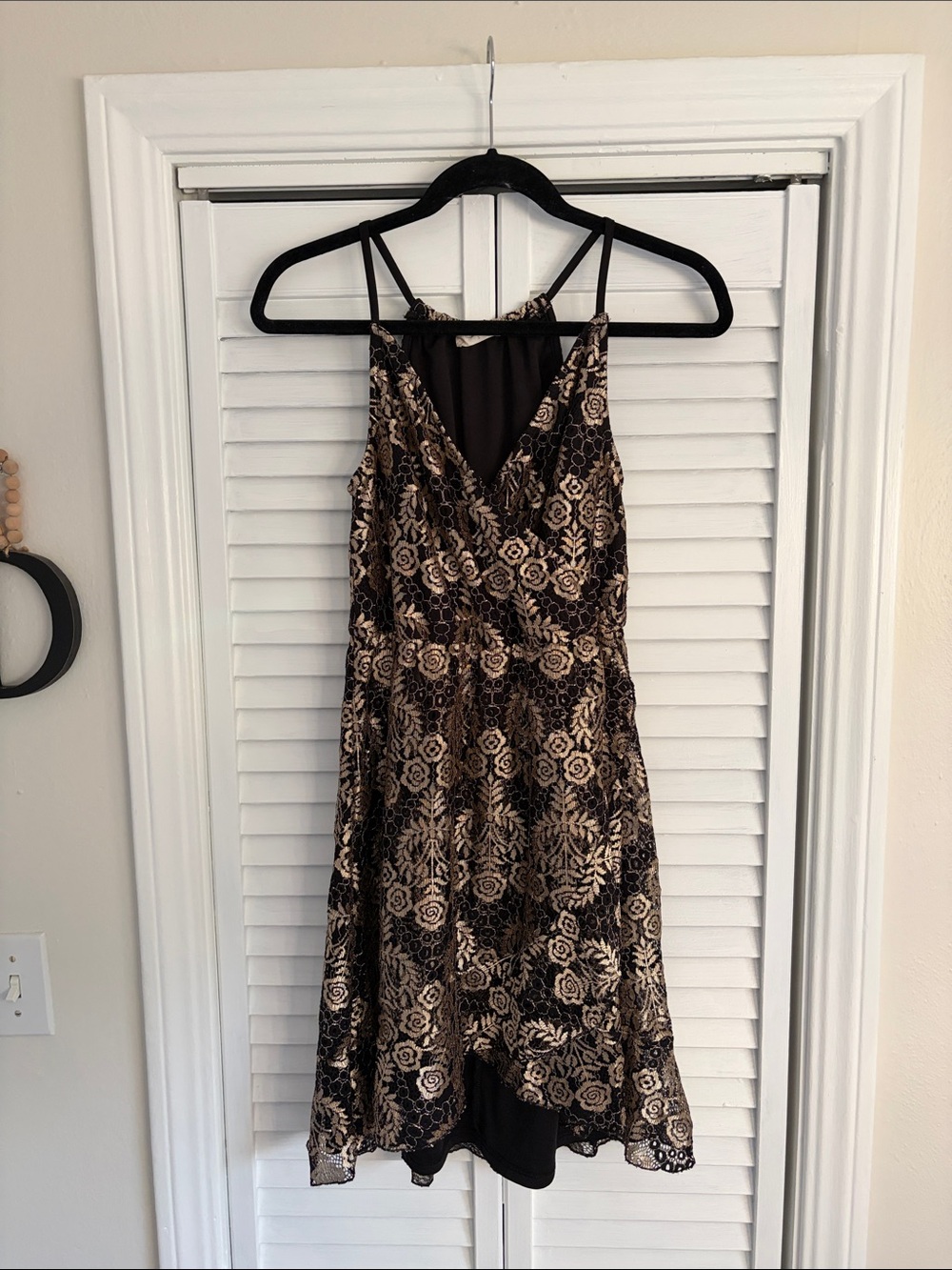 Altar'd State Black and Gold Lace Midi Dress
